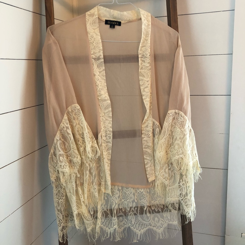 Blush and creme lace sheer kimono